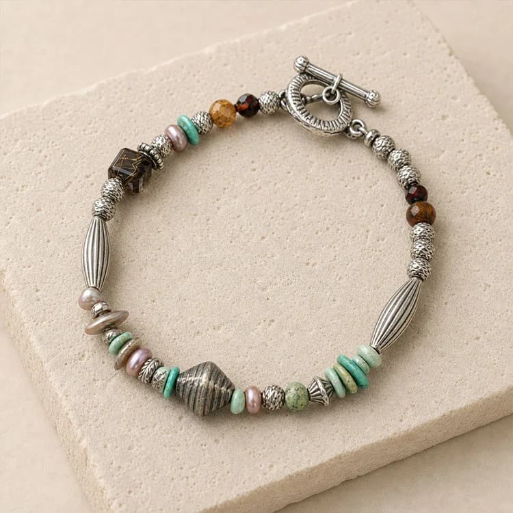 Vintage Turquoise & Multistone Antique-Silver Bracelet image 1