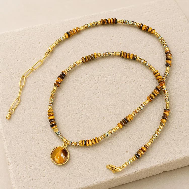 Refined Vintage Natural Tiger Eye Beaded Necklace