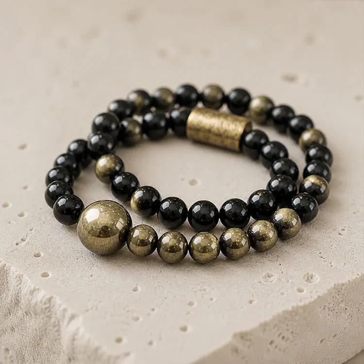 Original Folk-Inspired Cat’s Eye Gold Sheen Obsidian Bracelet