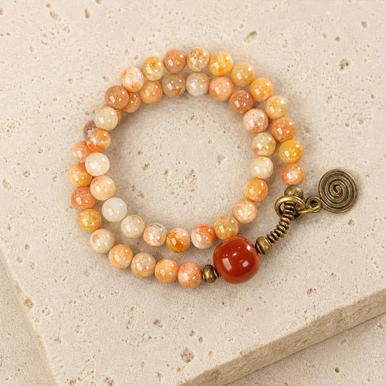 Original Folk-Inspired Double-Wrap Coral Stone Beaded Bracelet
