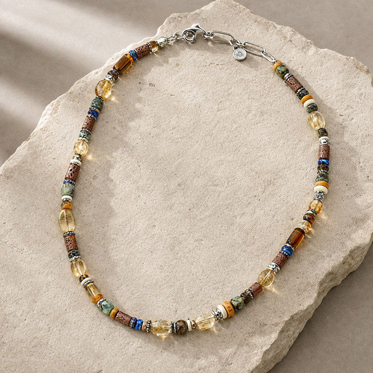 Natural Gemstone Vintage Bead Necklace - Tiger Eye, Citrine, and Lapis Lazuli image 1